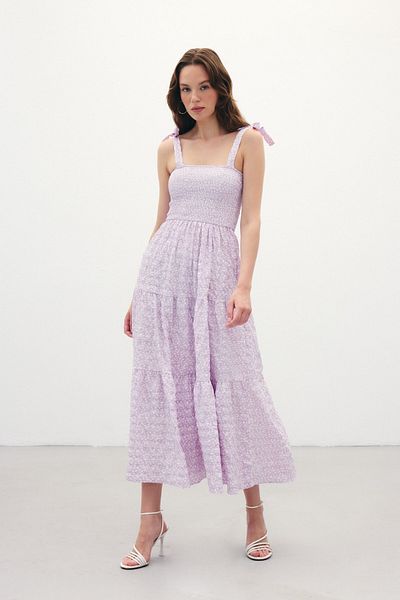 Sateen Patterned Long Dress - Lilac