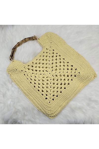 Randsac Light Yellow Crochet Tote Top Handle Handbag
