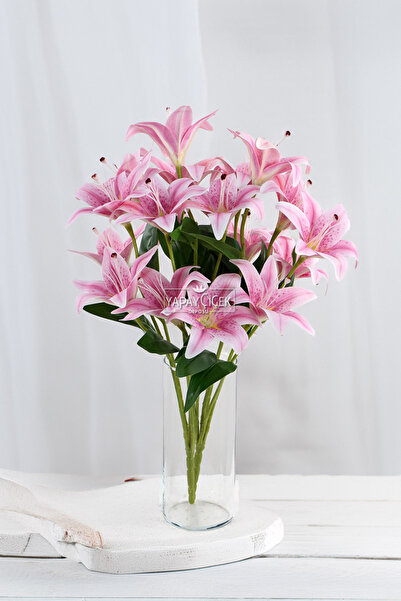 Yapay Çiçek Deposu Yapay Çiçek 9lu Islak Lilyum Demeti 55 cm Lila