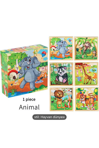 Manyetik Bloklar Ahşap Hayvan Blok Puzzle – 6 Yönlü Desenli Eğitici Zeka Geli...