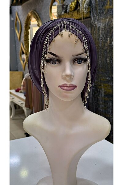 zagreus Kadın koyu lila büzgülü taşlı sacaklı salaş bone özel günlerde cok te...