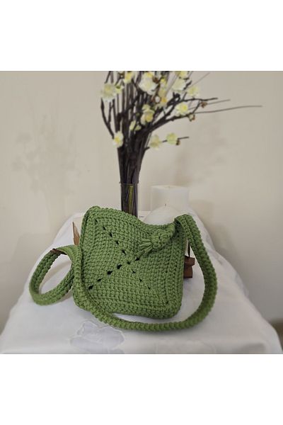 Randsac Green Crochet Mini Handbag with Knotted Strap