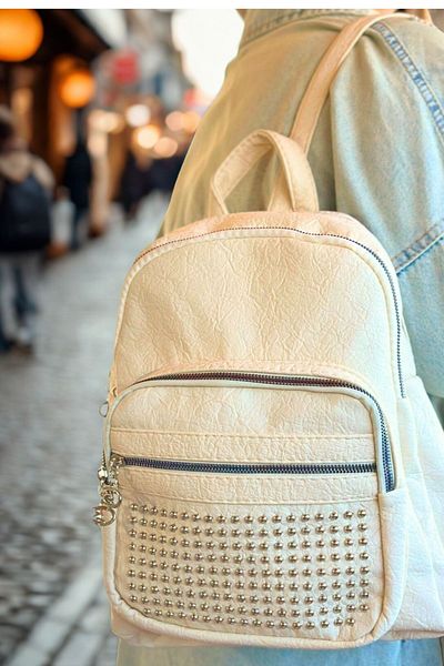 JAST POLO Rucsac de damă original Just Polo din piele moale de mărime medie Stone