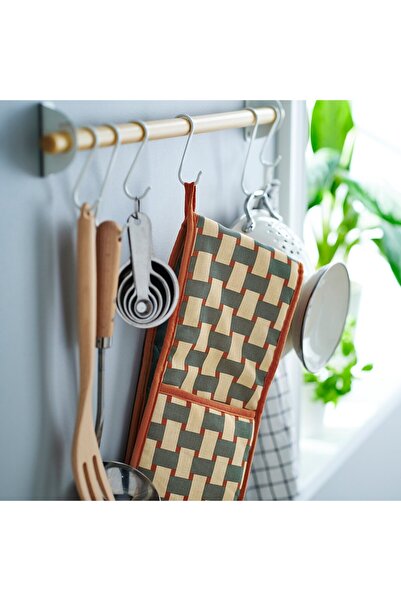 IKEA RINNIG Oven Mitt, Beige/Light Grey-Green/Brown-Red Pattern