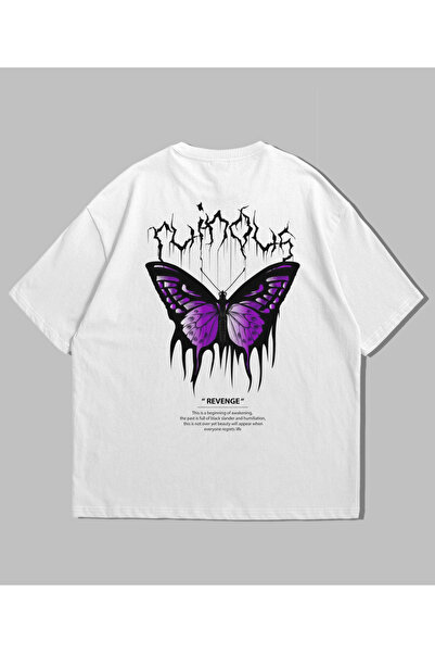 kenoger Tricou oversize pentru adolescenți, unisex, cu imprimeu fluture viole...