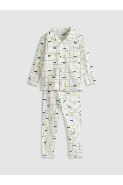 LC Waikiki Lcw Kids Shirt Collar Plaid Pattern Long Sleeve Boys Pajamas Set (W5)