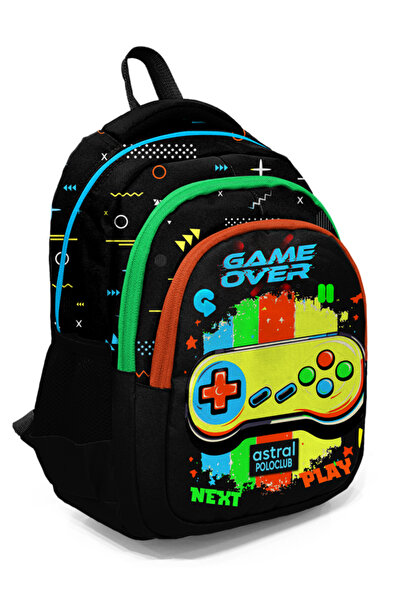 Astral Polo Club Gamer Desenli Üç Bölmeli 3'lü Okul Çanta Seti