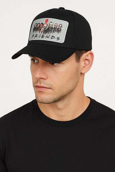 CosmoOutlet Men's Friends Adjustable Cap Model Black Hat with Picture and Text