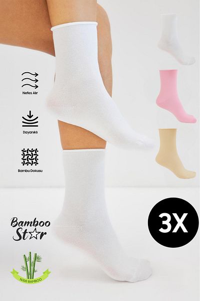 bamboo star Bamboo Women's Elasticless Socket Seamless Premium Socks 3-Piece Assortment Pack Socks That Don'T Squeeze/ Don'T Leave Marks