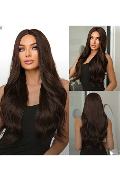 AKOLİFE Çikolata Kahve Dalgalı Yarımay + 2 Yan Çıtçıt Postiş Saç / 3 Parça Se...