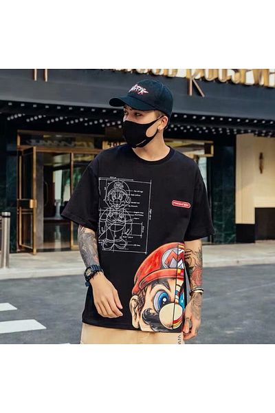 aynewmoda Super mario cartoon b Printed t-shirt for men and boys, short sleeve, round neck