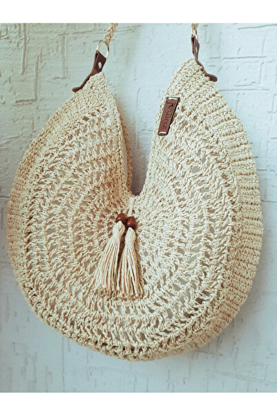 zümal tekstil tasarım Design Hand Knitted Paper Rope Shoulder Bag (Color Beige)
