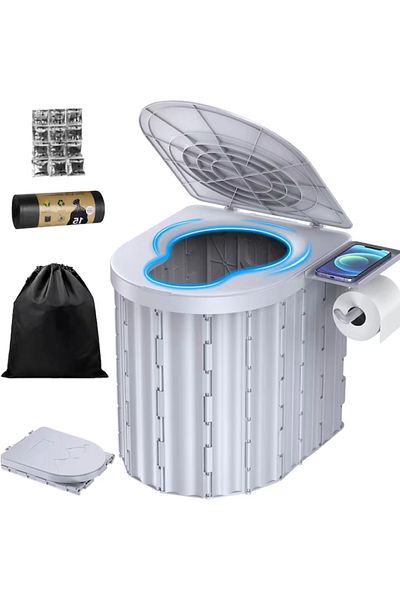 EMATTERIO Toaletă Portabilă Pliabilă 7L, Ideală pentru Camping, Rulote, Pescuit și Cabane, Gri