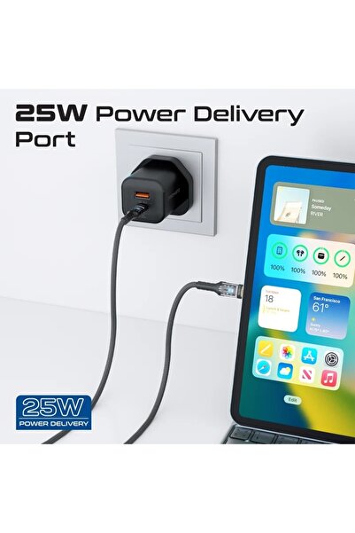 Promate 25W Dual Port Adapter Combo with 60W Fast Charging USB-C Cable