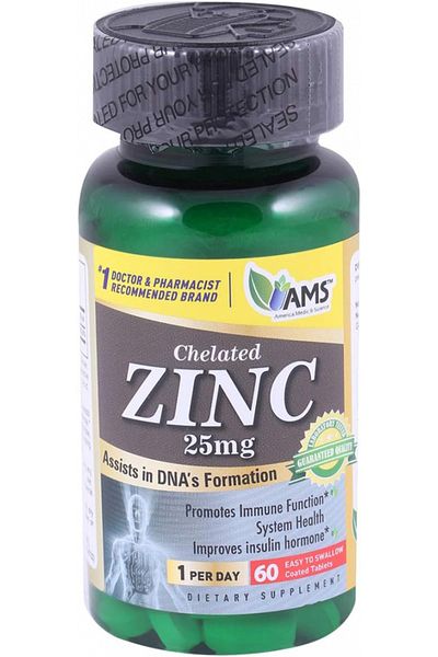 AMS Zinc Vitamin Boosts immunity and supports healthy skin, hair and nails - 25Mg