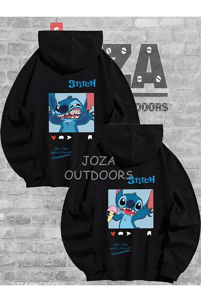 Jobia Outdoors Unisex Back Print Lilo Stitch Post Lover Couple Combination Design Hooded Sweatshirt Set of 2
