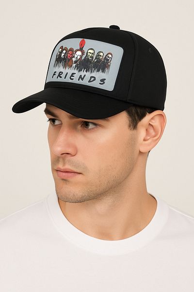 CosmoOutlet Men's Friends Adjustable Cap Model Black Hat with Picture and Text