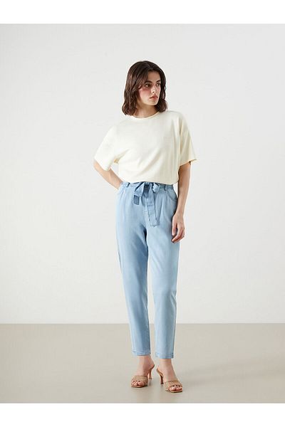 LC Waikiki Pantaloni de damă din jeans Paperbag cu centură