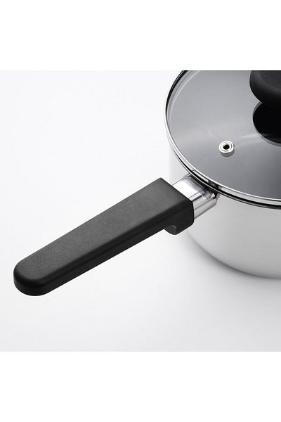 IKEA MIDDAGSMAT Pot with Handle and Lid, Non-stick Transparent Glass/Stainless Steel, 2 L