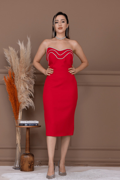 BEYBOS Atlas Στράπλες Μακρύ Φόρεμα - ΚΟΚΚΙΝΟ