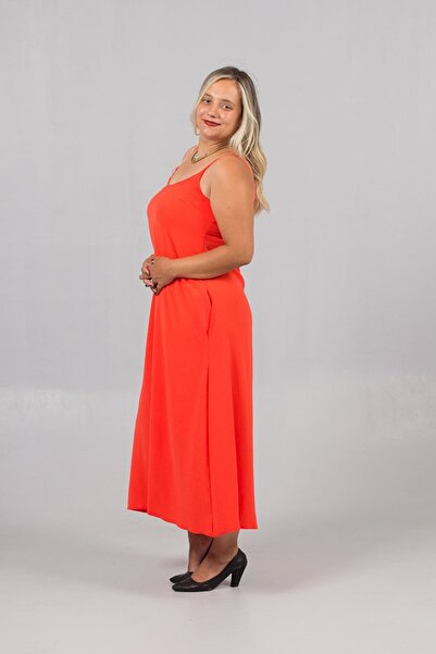 Truva XXL Plus Size Orange Adjustable Strap Crepe Dress