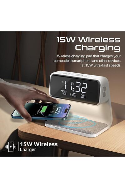 Promate Wireless Charging Alarm Clock, Premium Digital Display Dual Alarm Clock with Snooze Function