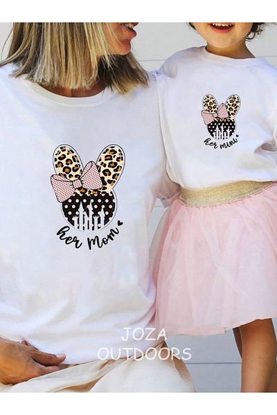 Jobia Outdoors Her Mom Her Mini Front Printed Oversize Tshirt Mother Father Child Combination (One Product Price)