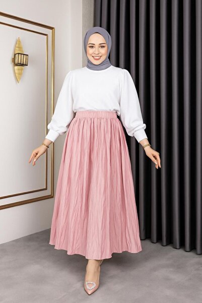 sd butique Kıraş Model Piliseli Etek - Kırışık Model - Saten Etek