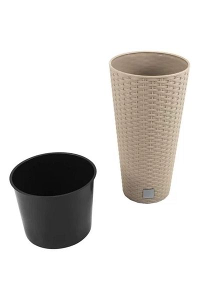 Prosperplast Ghiveci decorativ pentru flori, Prosperplast, Rato, imitație de ratan, rotund, înalt, maro, 40 x 76,3 cm