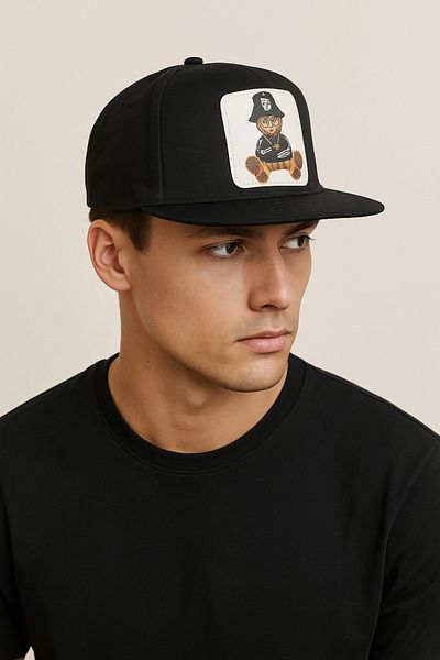 CosmoOutlet Men's Cute Teddy Bear Illustrated Adjustable Hip Hop Model Black Hat