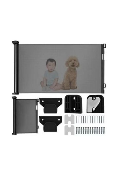 JollyMag Poarta, plasa, de siguranta, protectie copii, retractabila, negru, 13 x 160 x 85 cm, Ruhhy