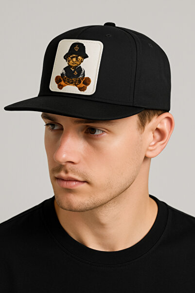 CosmoOutlet Men's Cute Teddy Bear Illustrated Adjustable Hip Hop Model Black Hat