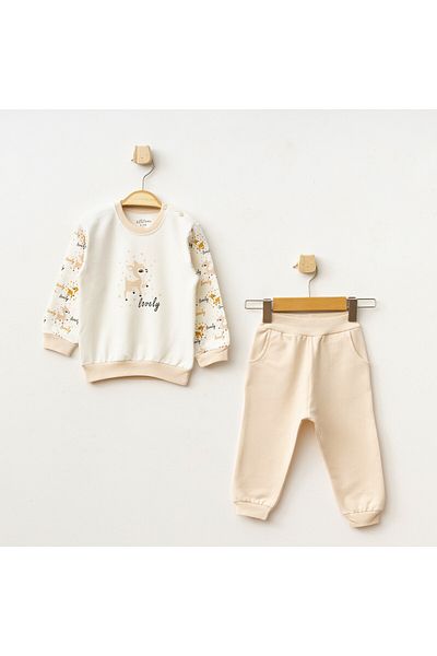 Aziz Bebe Baby Girl Gazelle Patterned Sweatshirt Trousers 2-Piece Bottom Top Baby Set Size 3 Months - 36 Months