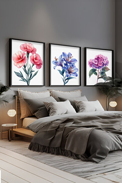 STARYUNA Crni drveni uokviren cvetni set slika od 3 dela Yuna223