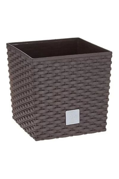 Prosperplast Flower Pot, Prosperplast, Rato Low, square, 6.8 L, rattan imitation, brown, 20 x 20 x 20.2 cm