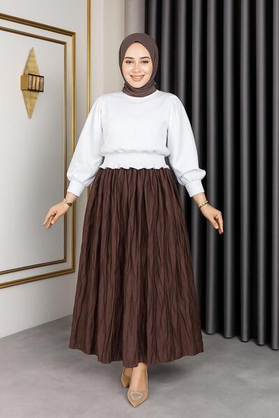 sd butique Kıraş Model Piliseli Etek - Kırışık Model - Saten Etek