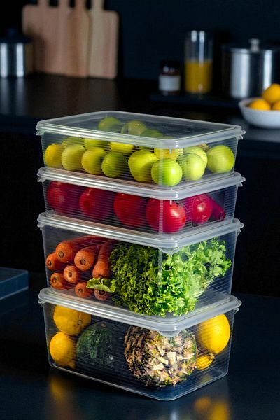 Ecolux 2 Pieces 6Lt + 2 Pieces 3.5Lt Mega Vacuum Leakproof Crisper Storage Container Set - Refrigerator Organizer