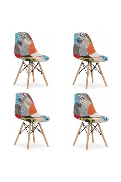 Artool Set 4 scaune bucatarie/living, Artool, seul, textil, lemn, mozaic multicolor