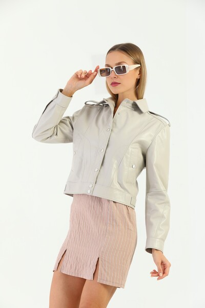 LAKECH LEATHER KADIN CROP DERİ CEKET