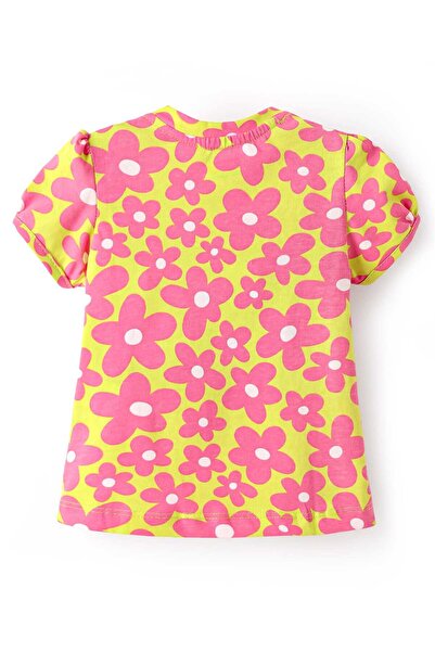 Babyhug Cotton Knit Half Sleeves Capri Nightsuit with Floral Print - Green & Pink