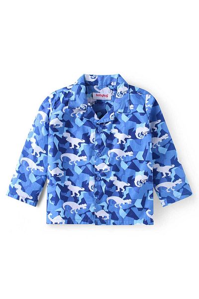Babyhug Cotton Pajama Set with Dino Prints - Blue
