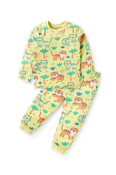 Babyhug Pyjama Set with Jungle Theme Print - Yellow
