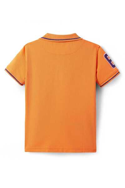 Pine kids Cotton Knit Half Sleeves Polo T-Shirt With Text Print - Orange