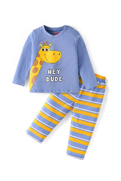 Babyhug Cotton Pajama Set with Giraffe Print - Light Purple