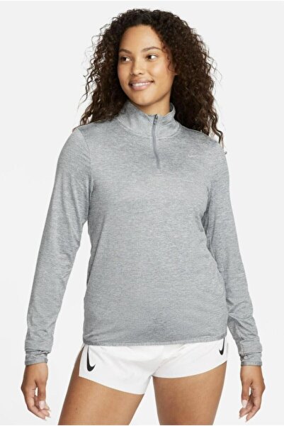Nike Dri-Fit Element Çeyrek Fermuar Kadın Gri Uzun Kollu T-shirt
