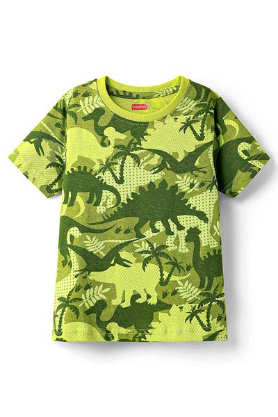 Babyhug Cotton Knit Half Sleeves T-Shirt and Pajama Set With Dino Print - Green