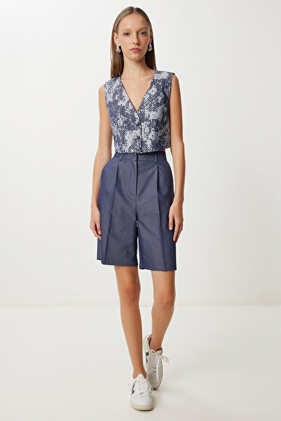 Lovelyİstanbul Σετ σορτς με μοτίβο υφαντό γιλέκο LFG0102 ΓΚΡΙ ΣΚΟΥΡΟ ΜΠΛΕ