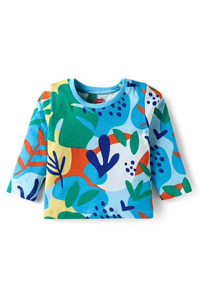 Babyhug Cotton Pajama Set with Leaves Prints - Multicolor