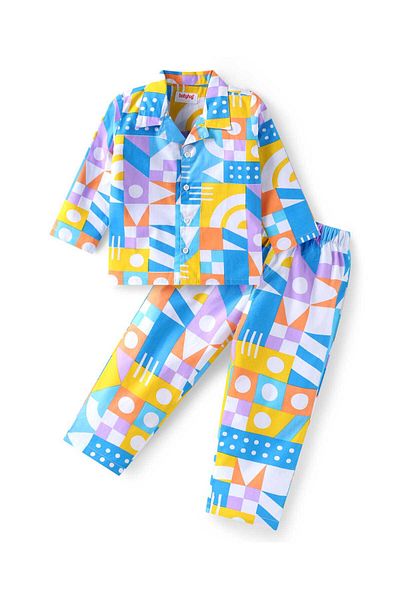 Babyhug Cotton Pajama Set with Geometric Shapes Prints - Multicolor