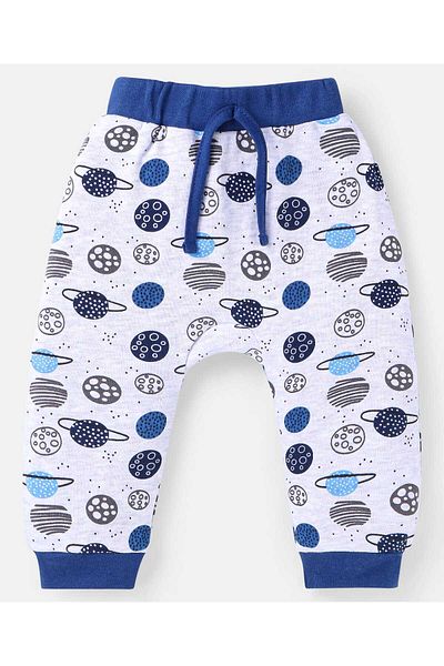 Babyhug Cotton Knit Full Length Diaper Leggings and Space Theme Pack Of 3-Navy White and Light Blue
